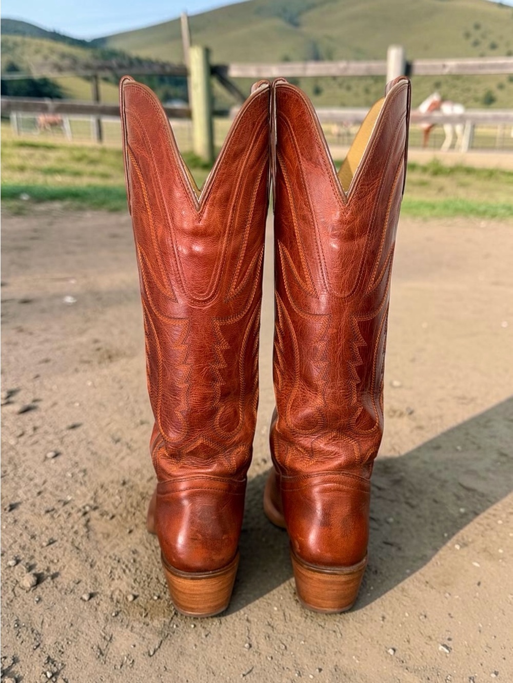 Tony Lama Derby Liz Tall Leather Cognac Western Snip Toe Cowboy Boots 8.5 - Picture 6 of 13